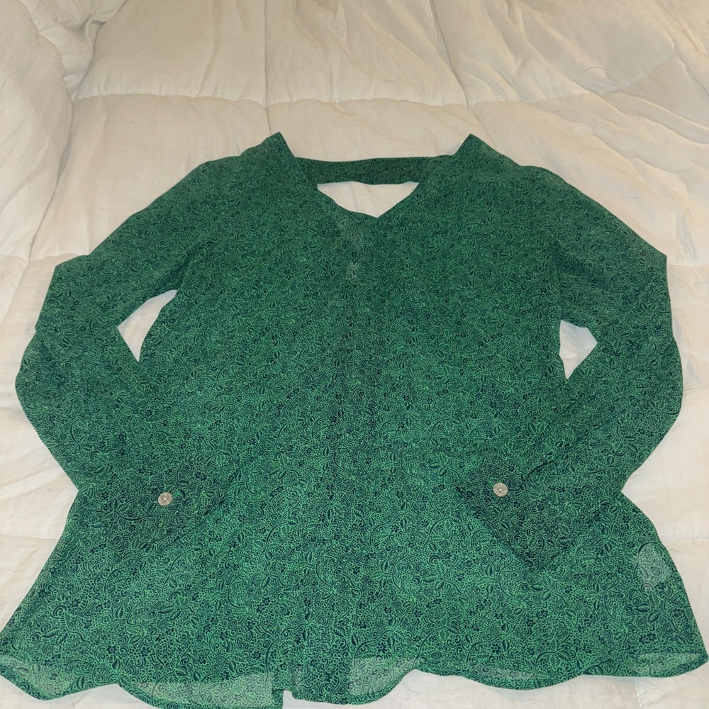 CAbi Green Patterned Blouse Sheer Lightweight Sz M